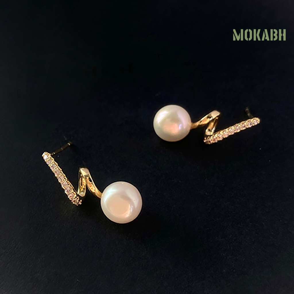 1 Đôi Bông Tai Dạng Xoắn Đính Ngọc Trai Nhân Tạo Phong Cách Hàn Quốc Thanh Lịch Dành Cho Nữ