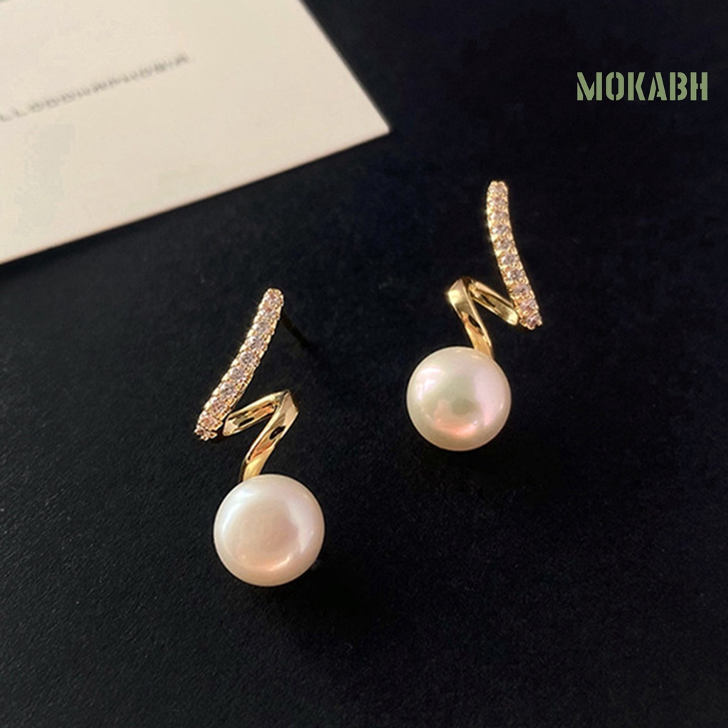 1 Đôi Bông Tai Dạng Xoắn Đính Ngọc Trai Nhân Tạo Phong Cách Hàn Quốc Thanh Lịch Dành Cho Nữ