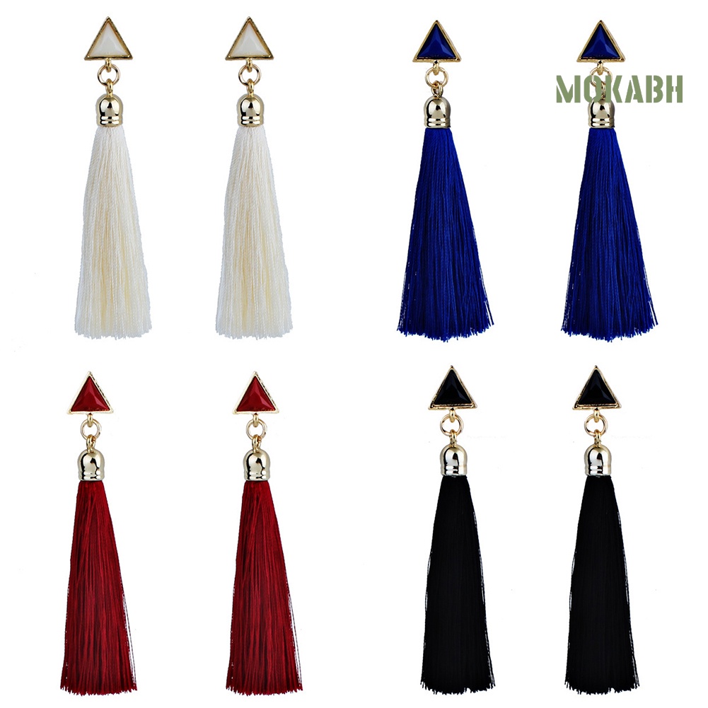 Bông Tai Dáng Dài Hình Tam Giác Phối Tua Rua Phong Cách Bohemian Thời Trang Cho Nữ