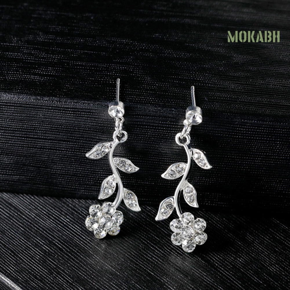 Bộ Vòng cổ + Bông Tai Hình Hoa Lá Đính Kim Cương Giả Cho Nữ