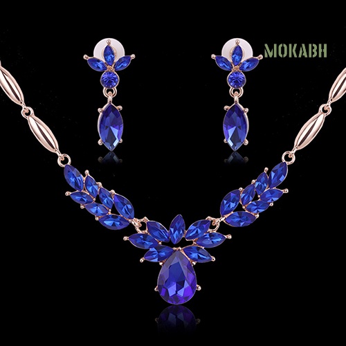 Bộ Vòng cổ + Bông Tai Bằng Hợp Kim Đính Đá Hình Hoa Cho Nữ