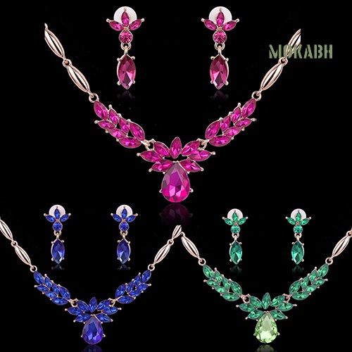 Bộ Vòng cổ + Bông Tai Bằng Hợp Kim Đính Đá Hình Hoa Cho Nữ