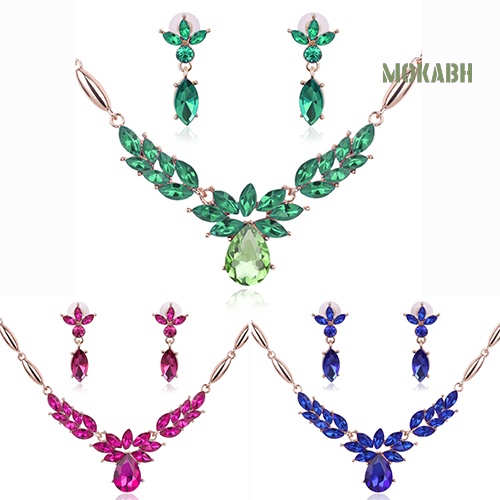 Bộ Vòng cổ + Bông Tai Bằng Hợp Kim Đính Đá Hình Hoa Cho Nữ