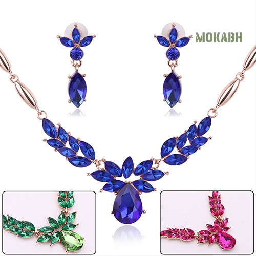 Bộ Vòng cổ + Bông Tai Bằng Hợp Kim Đính Đá Hình Hoa Cho Nữ