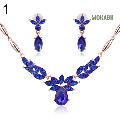 Bộ Vòng cổ + Bông Tai Bằng Hợp Kim Đính Đá Hình Hoa Cho Nữ