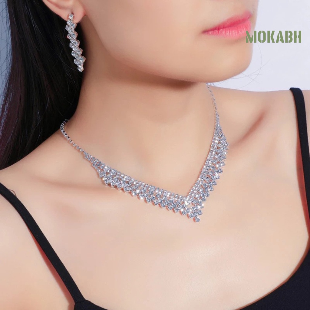 1 Bộ Vòng cổ + Bông Tai Đính Đá Lấp Lánh Sang Trọng Thời Trang Cho Nữ