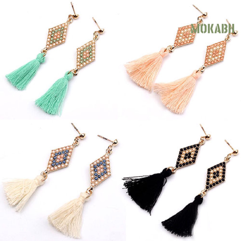 1 Đôi Bông Tai Dáng Dài Đính Đá 4 Màu Tùy Chọn