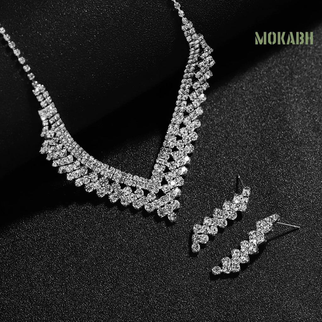 1 Bộ Vòng cổ + Bông Tai Đính Đá Lấp Lánh Sang Trọng Thời Trang Cho Nữ