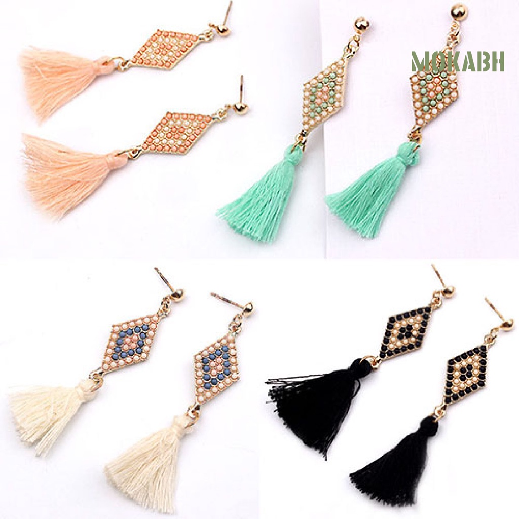 1 Đôi Bông Tai Dáng Dài Đính Đá 4 Màu Tùy Chọn