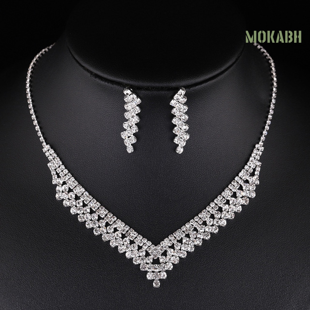 1 Bộ Vòng cổ + Bông Tai Đính Đá Lấp Lánh Sang Trọng Thời Trang Cho Nữ