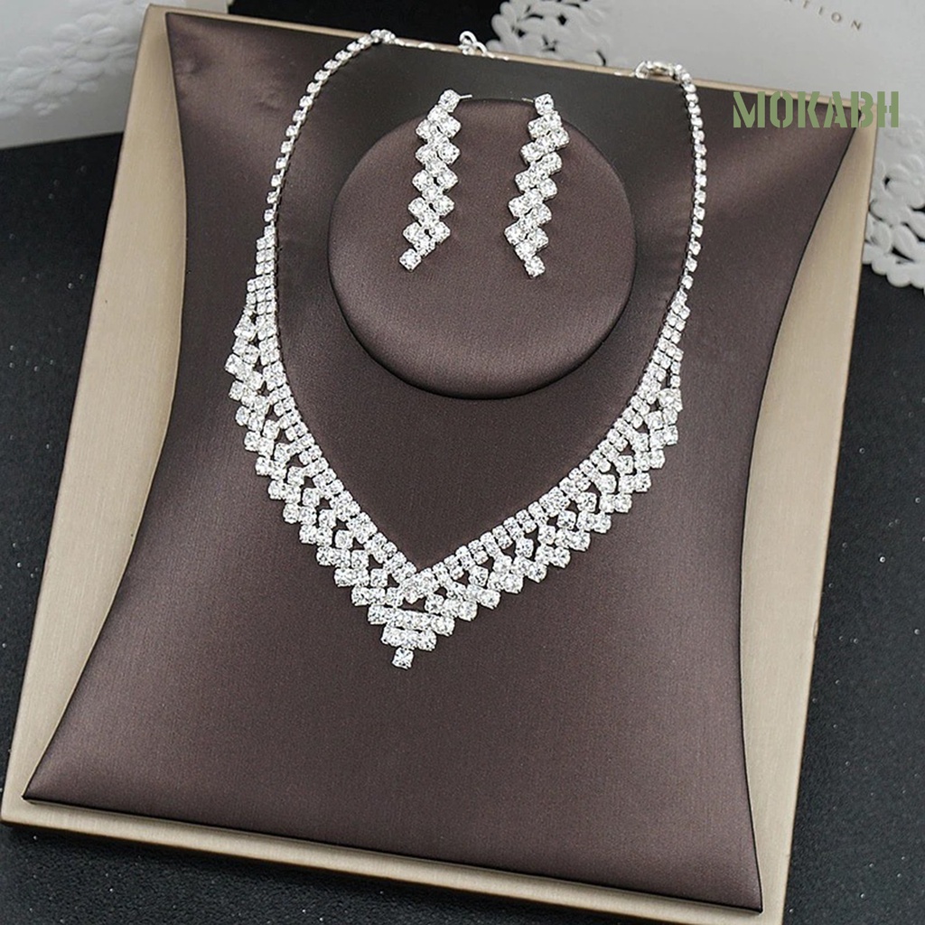 1 Bộ Vòng cổ + Bông Tai Đính Đá Lấp Lánh Sang Trọng Thời Trang Cho Nữ