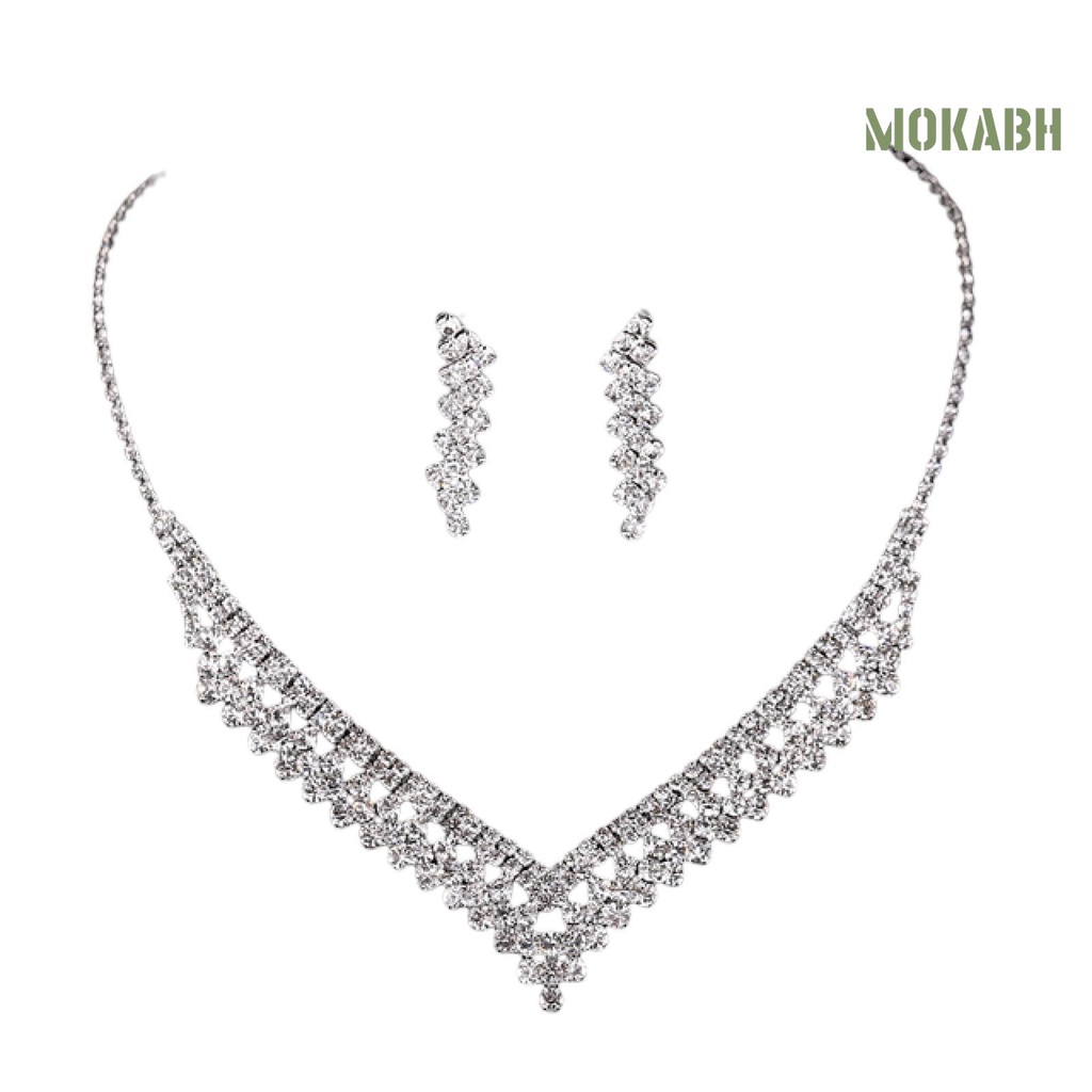 1 Bộ Vòng cổ + Bông Tai Đính Đá Lấp Lánh Sang Trọng Thời Trang Cho Nữ