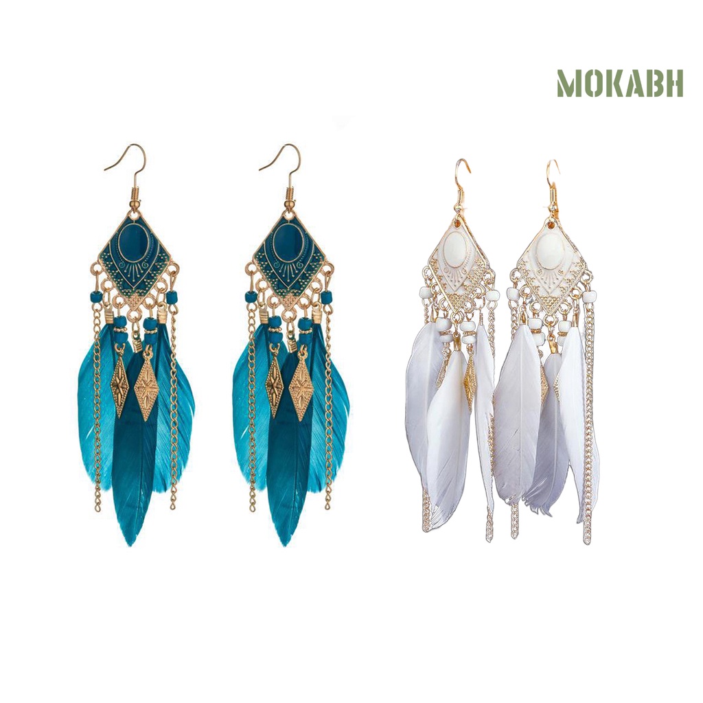 1 Đôi Bông Tai Dáng Dài Đính Lông Vũ Tua Rua Thời Trang