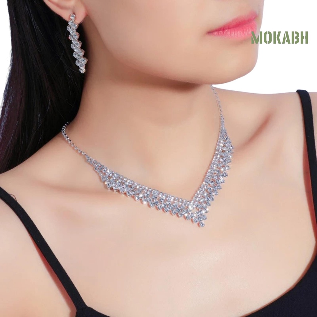 1 Bộ Vòng cổ + Bông Tai Đính Đá Lấp Lánh Sang Trọng Thời Trang Cho Nữ