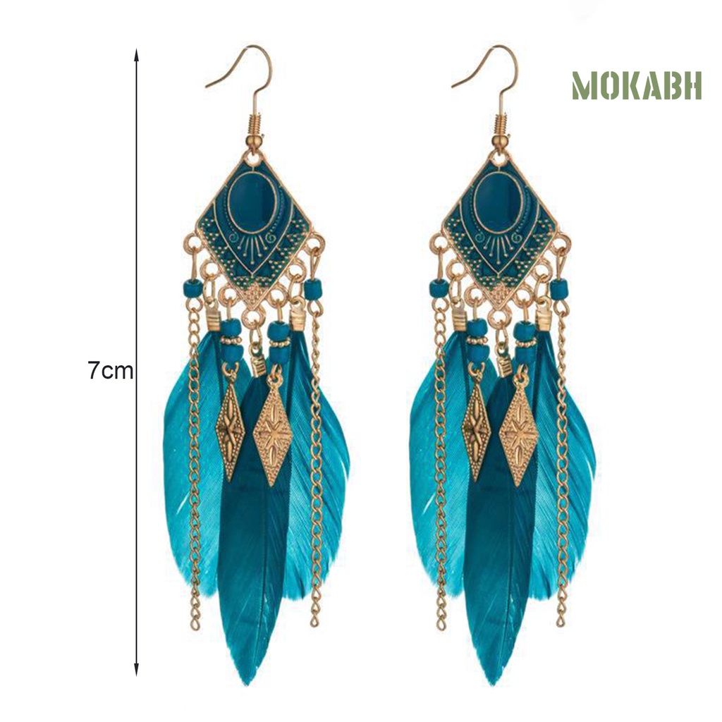 1 Đôi Bông Tai Dáng Dài Đính Lông Vũ Tua Rua Thời Trang