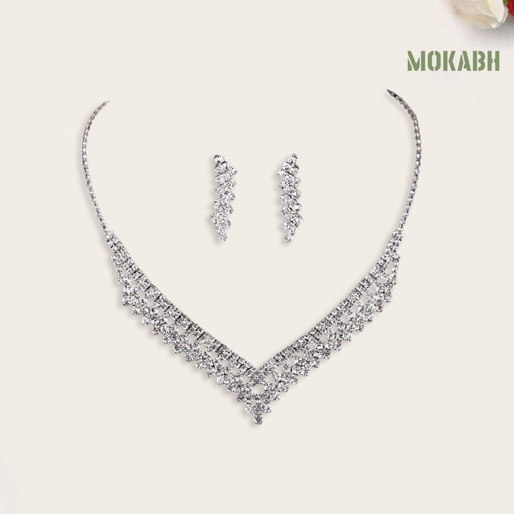 1 Bộ Vòng cổ + Bông Tai Đính Đá Lấp Lánh Sang Trọng Thời Trang Cho Nữ