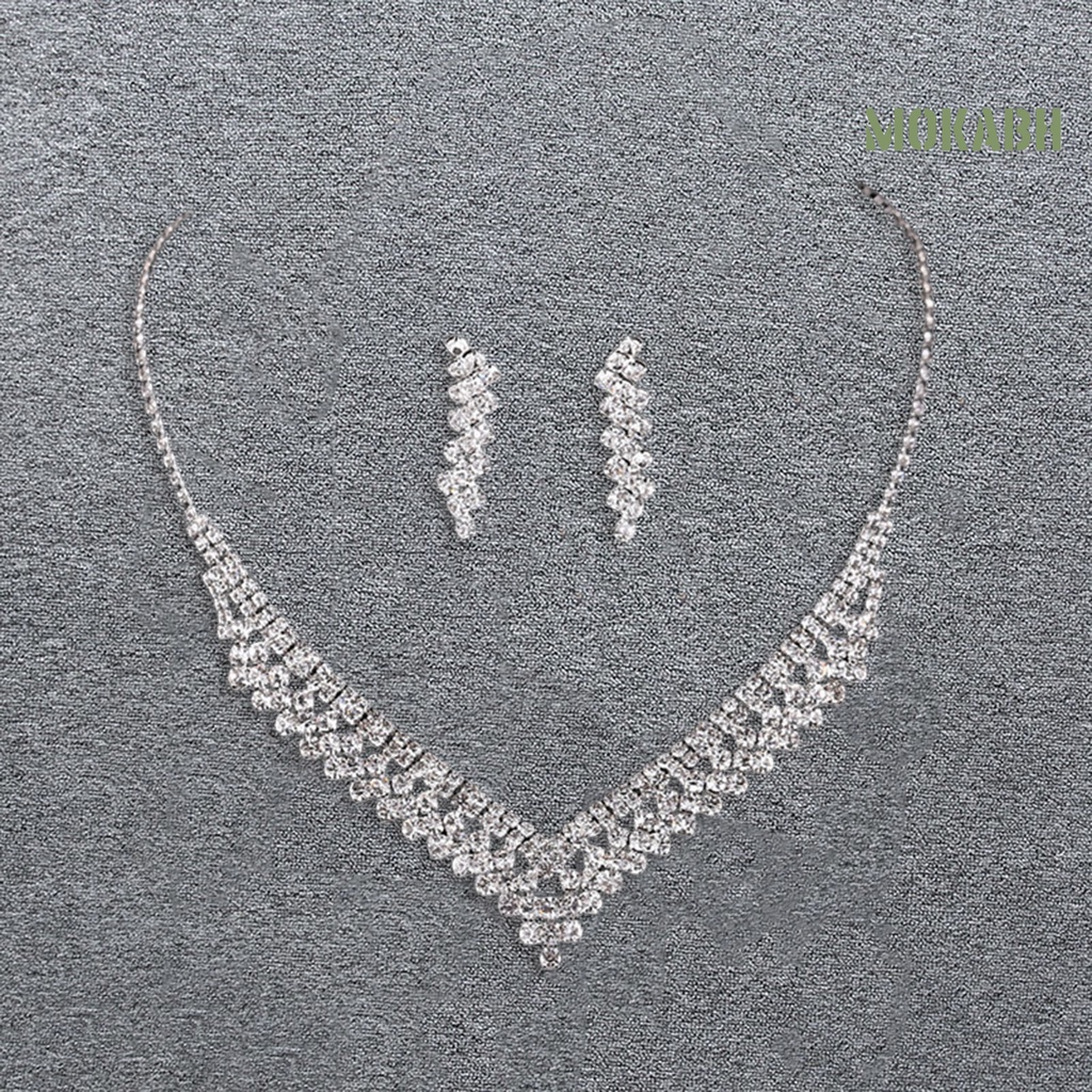 1 Bộ Vòng cổ + Bông Tai Đính Đá Lấp Lánh Sang Trọng Thời Trang Cho Nữ