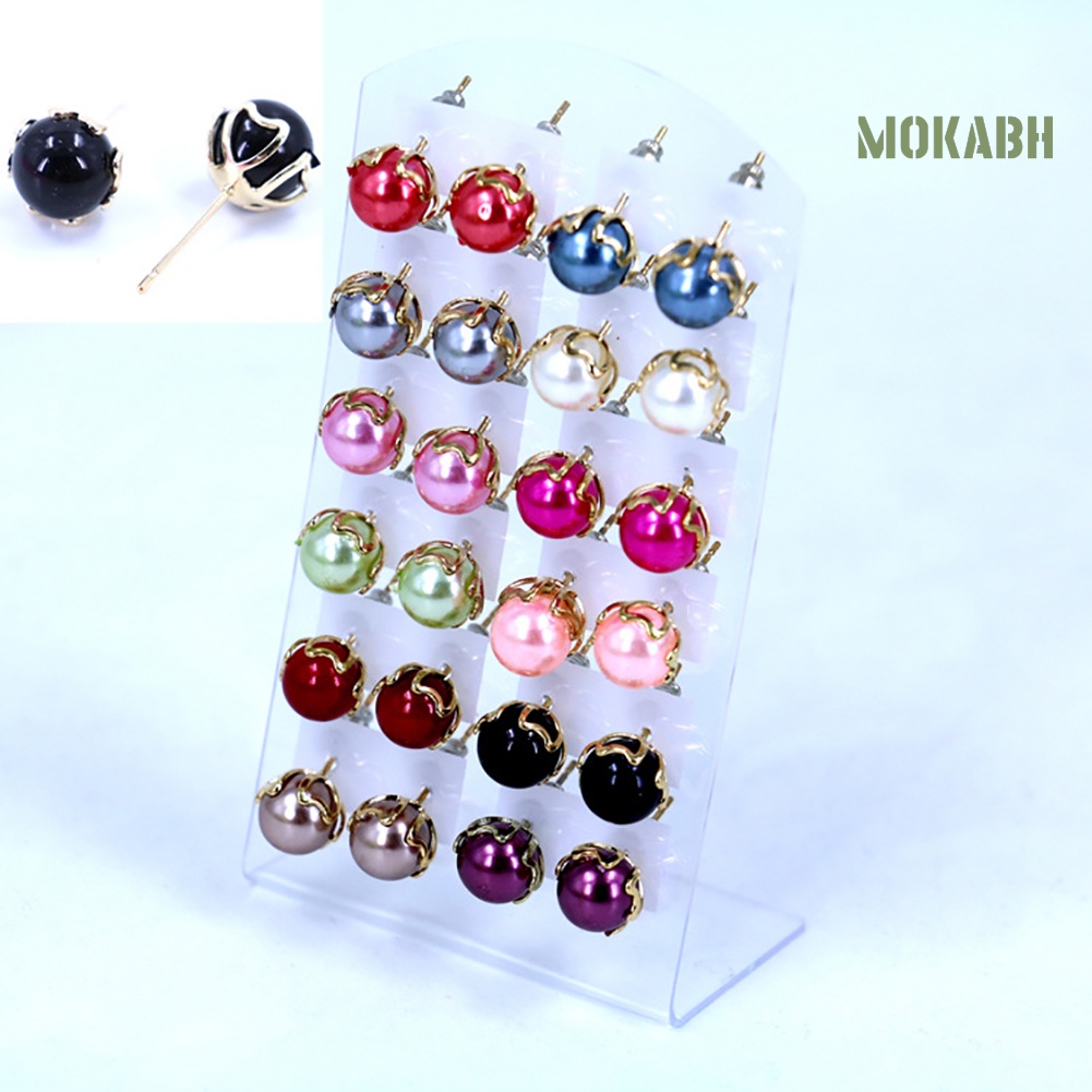 Bộ 12 Đôi Bông Tai Ngọc Trai Tròn Trang Nhã Dành Cho Nữ