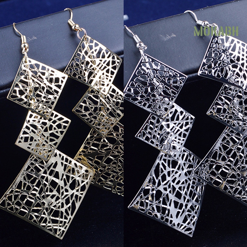 [mokabh] Bông Tai Dài Dạng Móc Hình Vuông Rỗng Thời Trang Dự Tiệc Cho Nữ