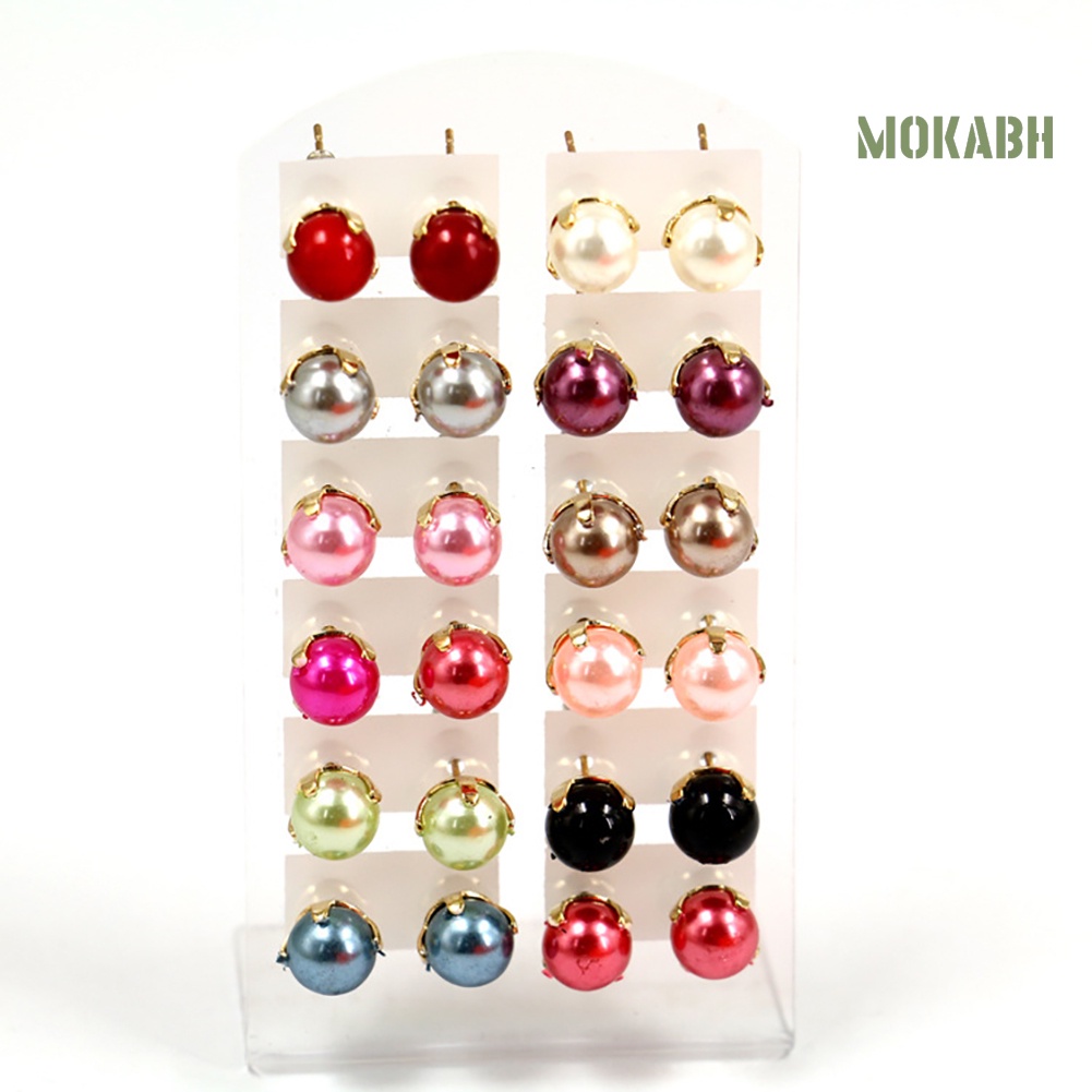 Bộ 12 Đôi Bông Tai Ngọc Trai Tròn Trang Nhã Dành Cho Nữ