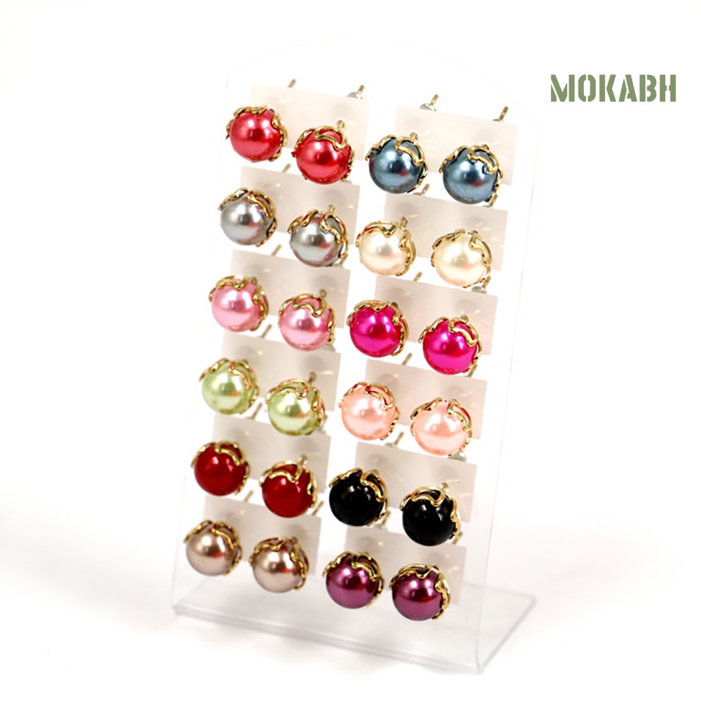 Bộ 12 Đôi Bông Tai Ngọc Trai Tròn Trang Nhã Dành Cho Nữ