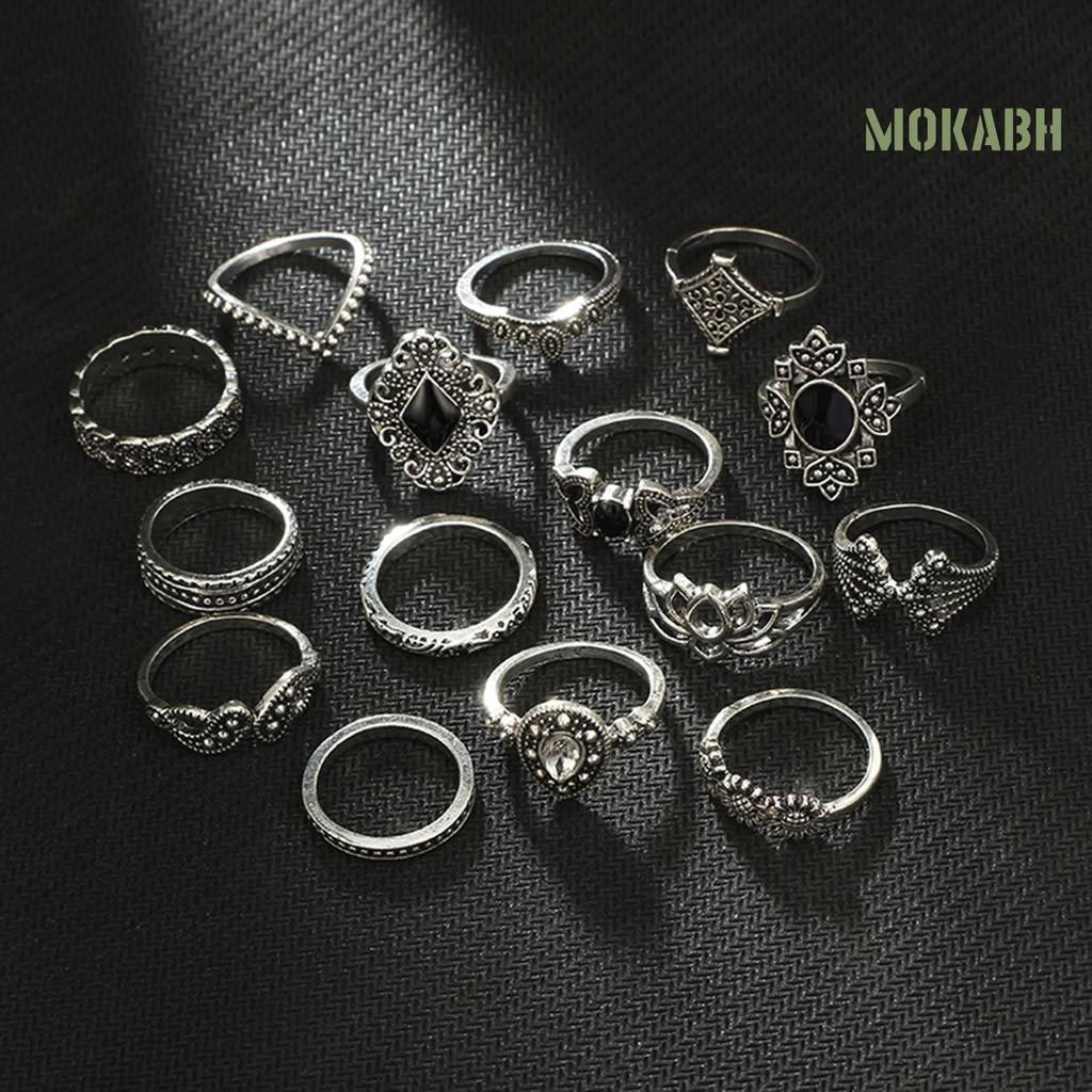 Bộ 15 Nhẫn Mở Trọng Lượng Nhẹ Trang Trí Phong Cách Bohemian