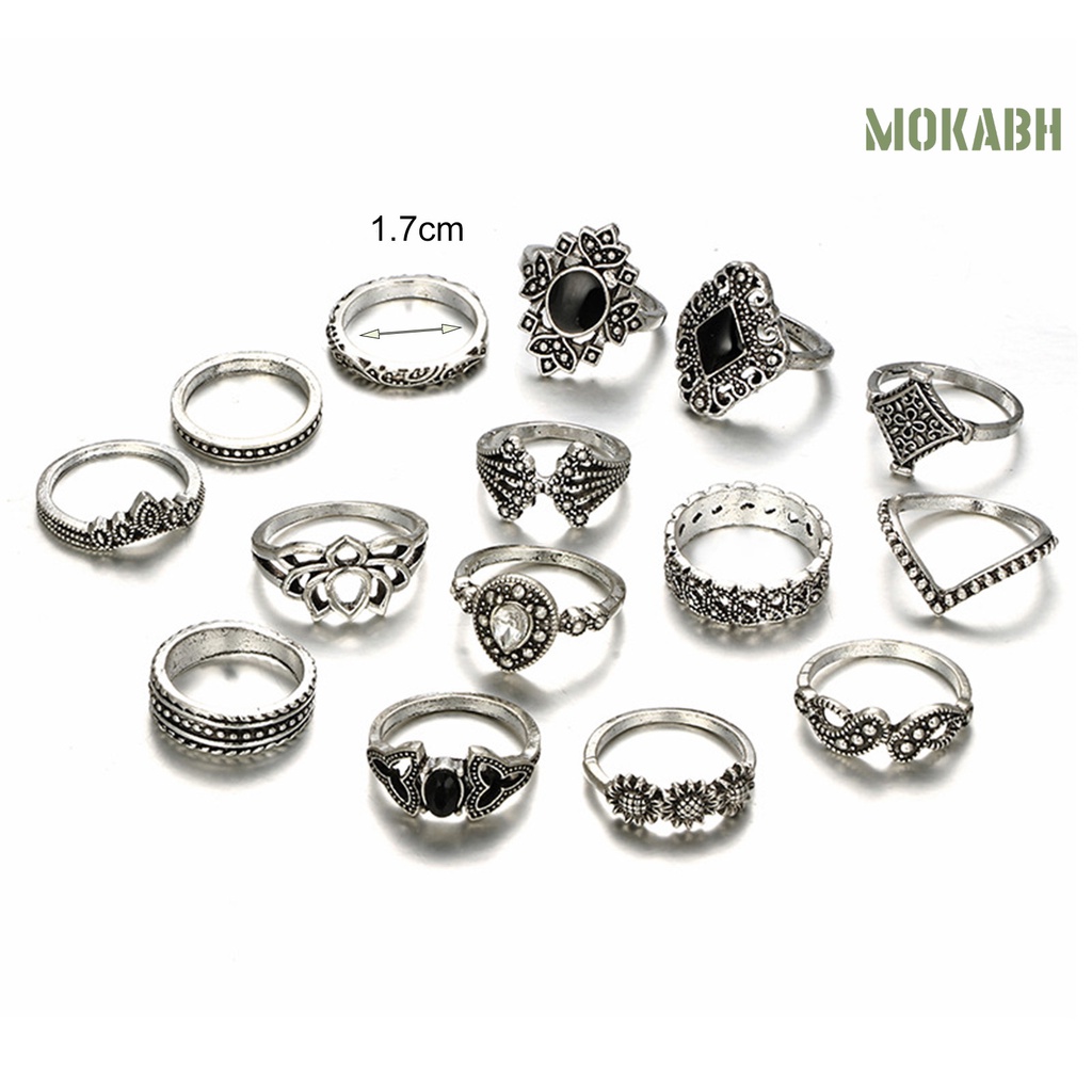 Bộ 15 Nhẫn Mở Trọng Lượng Nhẹ Trang Trí Phong Cách Bohemian