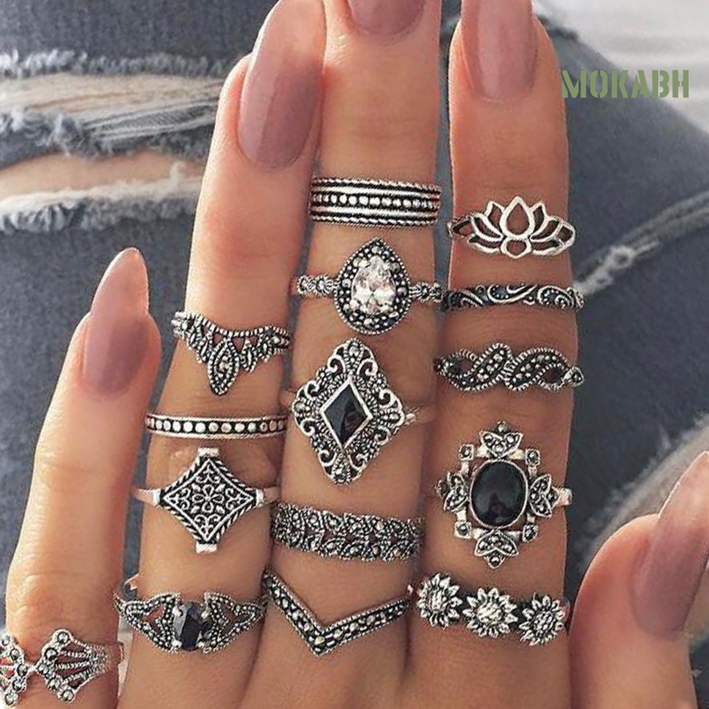 Bộ 15 Nhẫn Mở Trọng Lượng Nhẹ Trang Trí Phong Cách Bohemian