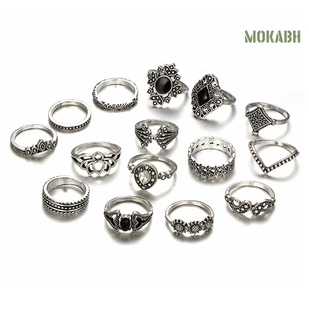 Bộ 15 Nhẫn Mở Trọng Lượng Nhẹ Trang Trí Phong Cách Bohemian