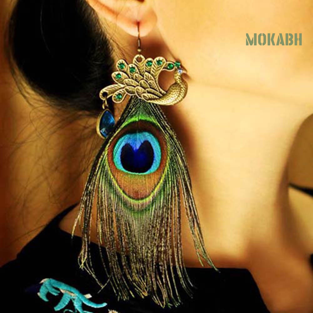 1 Chiếc Bông Tai Móc Hình Lông Công Phong Cách Bohemian Dành Cho Nữ