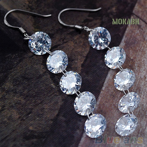 Bông Tai Dạng Móc Dáng Dài Đính 5 Đá Phối Tua Rua Thanh Lịch Cho Cô Dâu