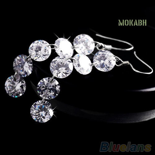 Bông Tai Dạng Móc Dáng Dài Đính 5 Đá Phối Tua Rua Thanh Lịch Cho Cô Dâu