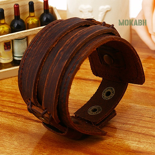 Vòng Tay Giả Da Bản Rộng Phong Cách Punk Cổ Điển Cho Nam Và Nữ