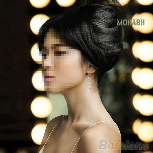 Bông Tai Dạng Móc Dáng Dài Đính 5 Đá Phối Tua Rua Thanh Lịch Cho Cô Dâu