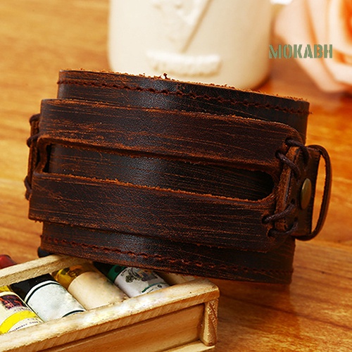 Vòng Tay Giả Da Bản Rộng Phong Cách Punk Cổ Điển Cho Nam Và Nữ