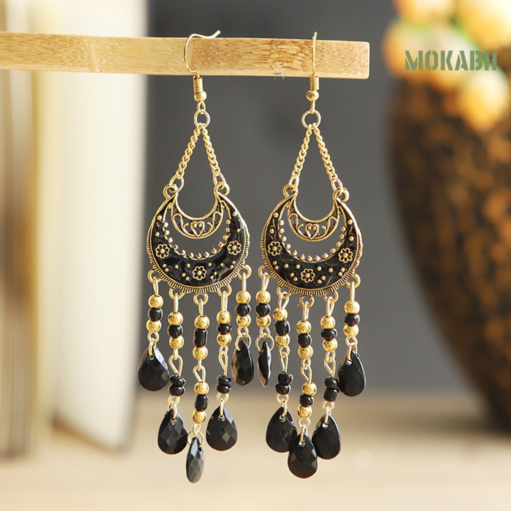 [mokabh] Bông Tai Thả Hình Mặt Trăng Phong Cách Retro Thân Thiện Với Da