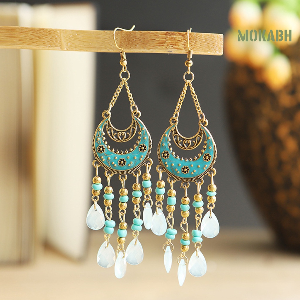 [mokabh] Bông Tai Thả Hình Mặt Trăng Phong Cách Retro Thân Thiện Với Da