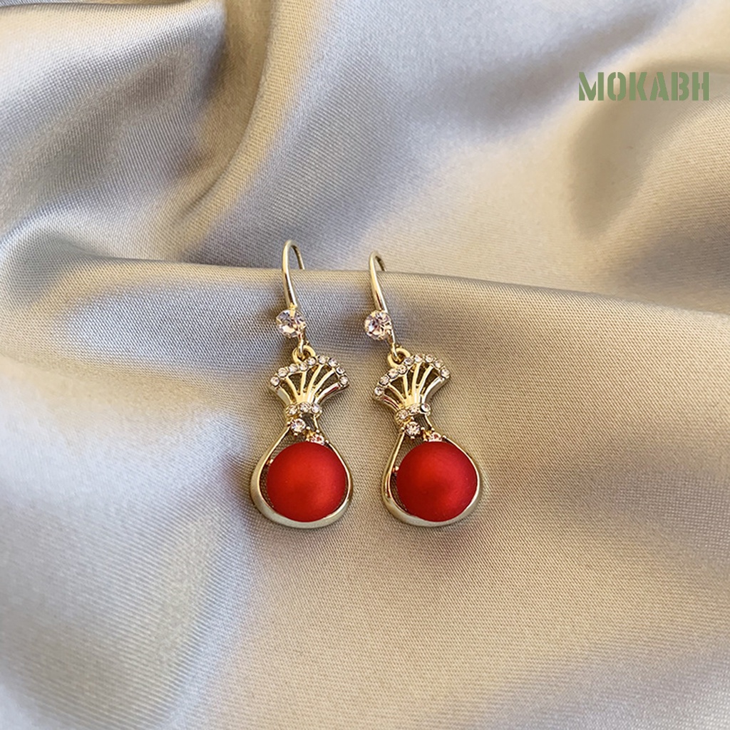 1 Đôi Bông Tai Hình Túi Tiền Đính Đá Lấp Lánh Thời Trang Cho Nữ