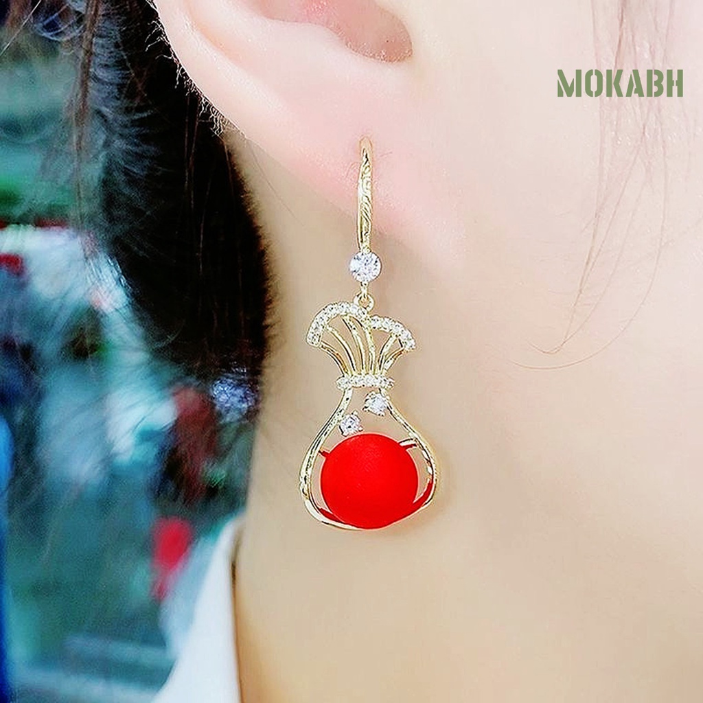 1 Đôi Bông Tai Hình Túi Tiền Đính Đá Lấp Lánh Thời Trang Cho Nữ