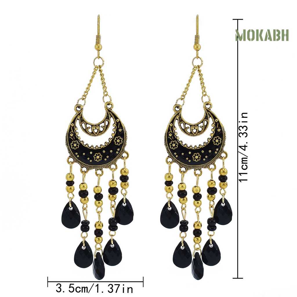 [mokabh] Bông Tai Thả Hình Mặt Trăng Phong Cách Retro Thân Thiện Với Da