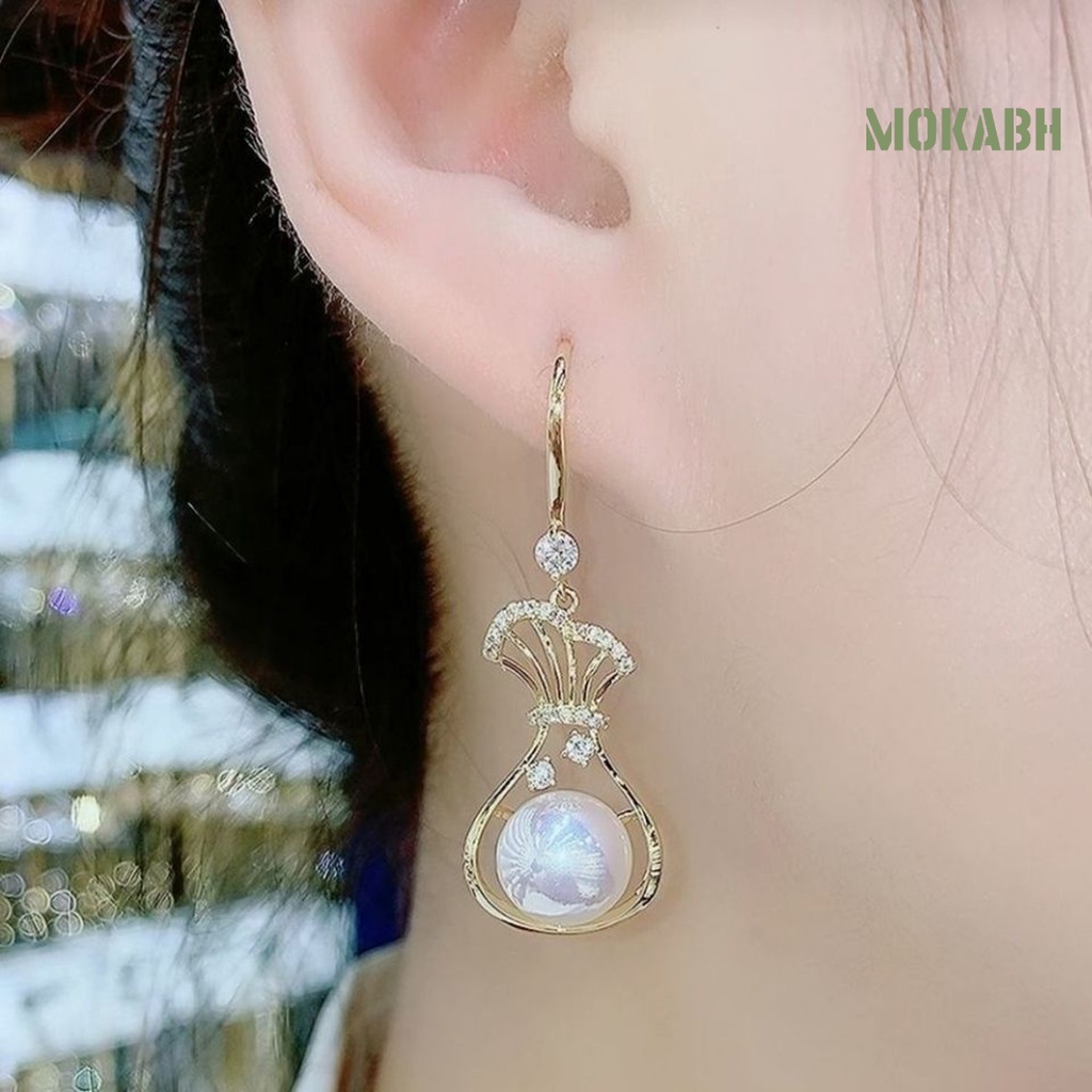 1 Đôi Bông Tai Hình Túi Tiền Đính Đá Lấp Lánh Thời Trang Cho Nữ