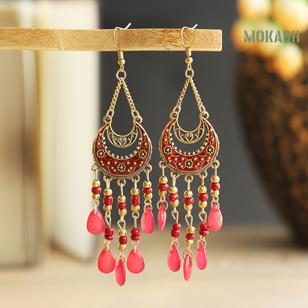 [mokabh] Bông Tai Thả Hình Mặt Trăng Phong Cách Retro Thân Thiện Với Da