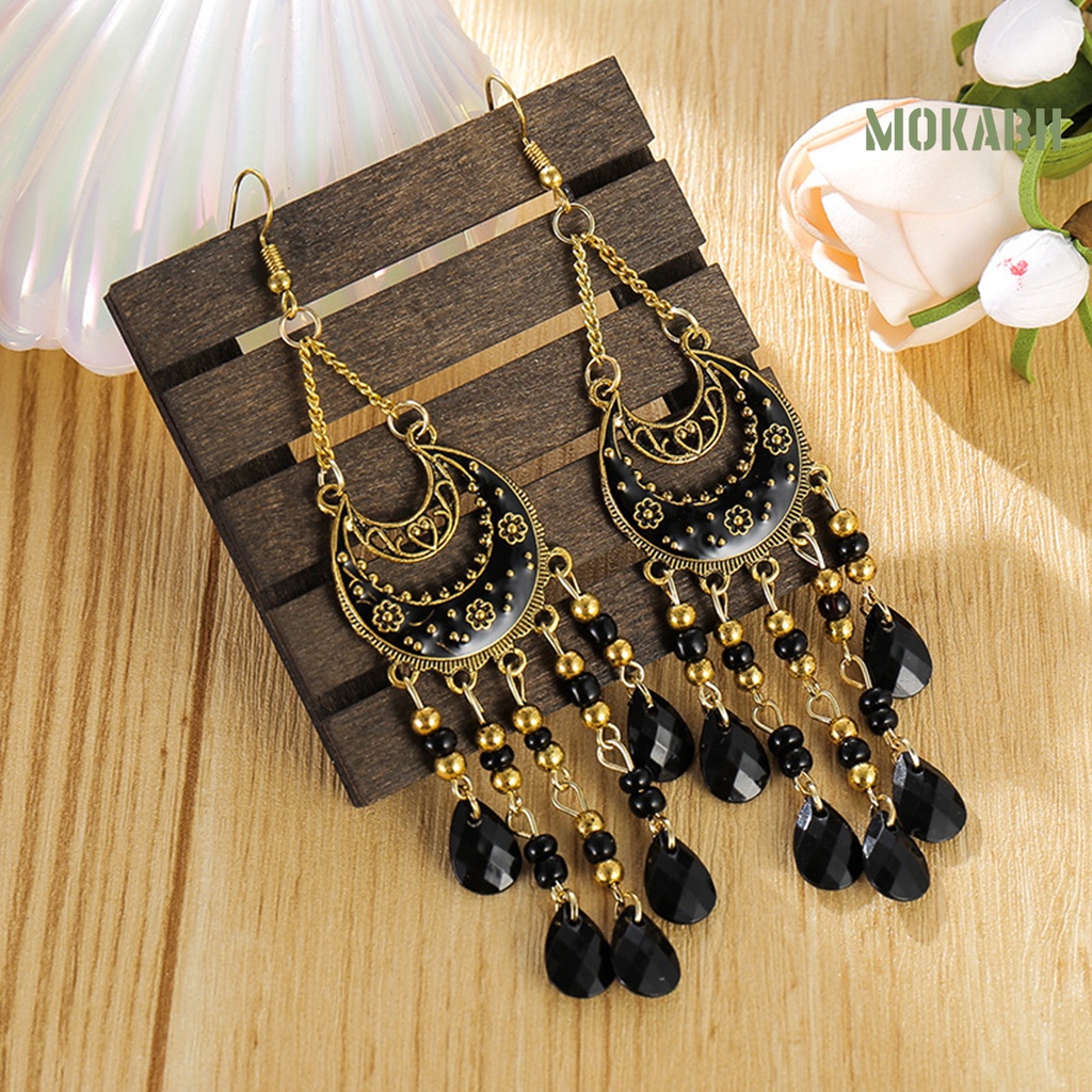 [mokabh] Bông Tai Thả Hình Mặt Trăng Phong Cách Retro Thân Thiện Với Da