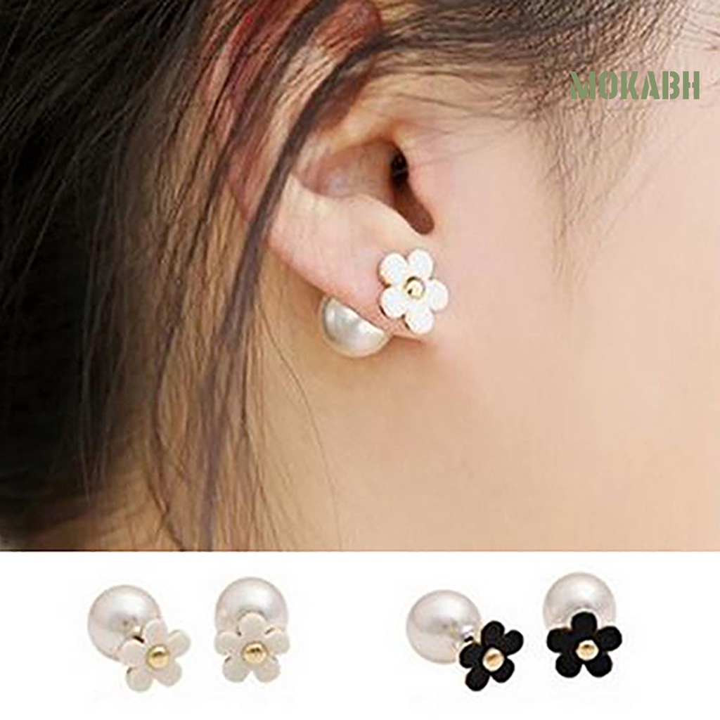 Khuyên Tai Lủng Lẳng Đính Ngọc Trai Nhân Tạo 2 Màu Cho Đám Cưới