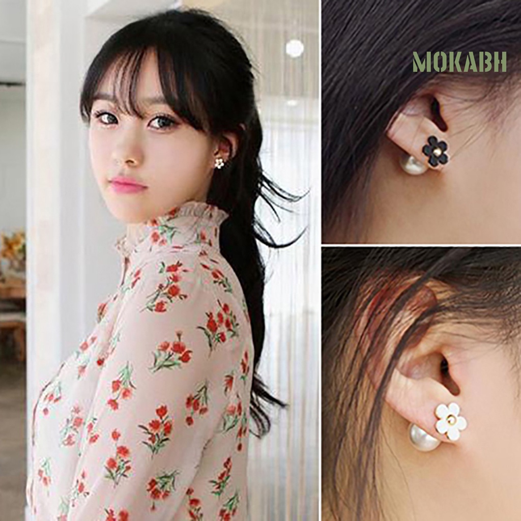 Khuyên Tai Lủng Lẳng Đính Ngọc Trai Nhân Tạo 2 Màu Cho Đám Cưới