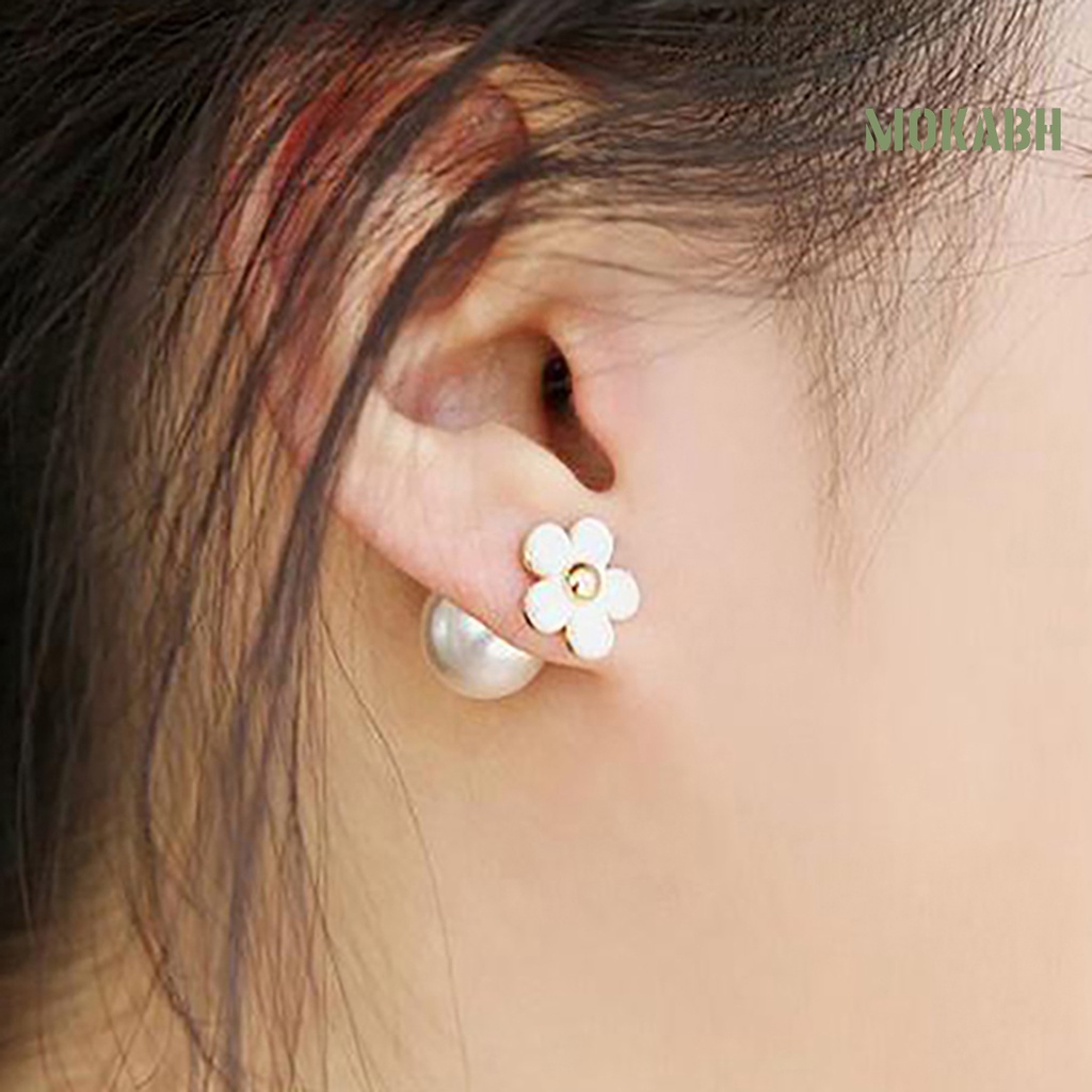 Khuyên Tai Lủng Lẳng Đính Ngọc Trai Nhân Tạo 2 Màu Cho Đám Cưới