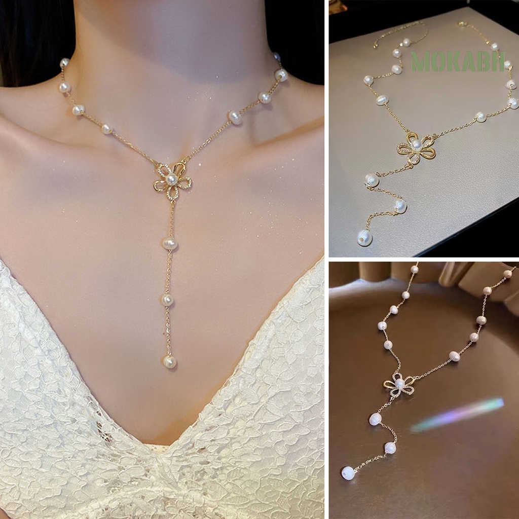 Vòng cổ Không Gỉ Đính Ngọc Trai Nhân Tạo Thời Trang Dành Cho Nữ