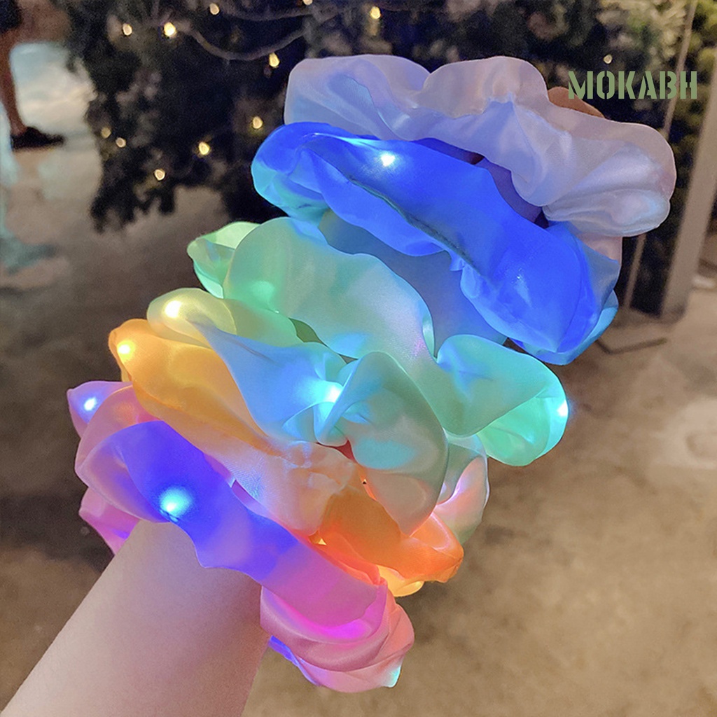 Dây Buộc Tóc Đuôi Ngựa Co Giãn Màu Trơn Tích Hợp Đèn LED Thời Trang