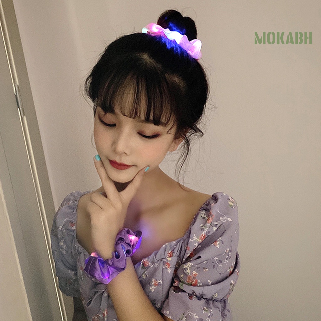 Dây Buộc Tóc Đuôi Ngựa Co Giãn Màu Trơn Tích Hợp Đèn LED Thời Trang