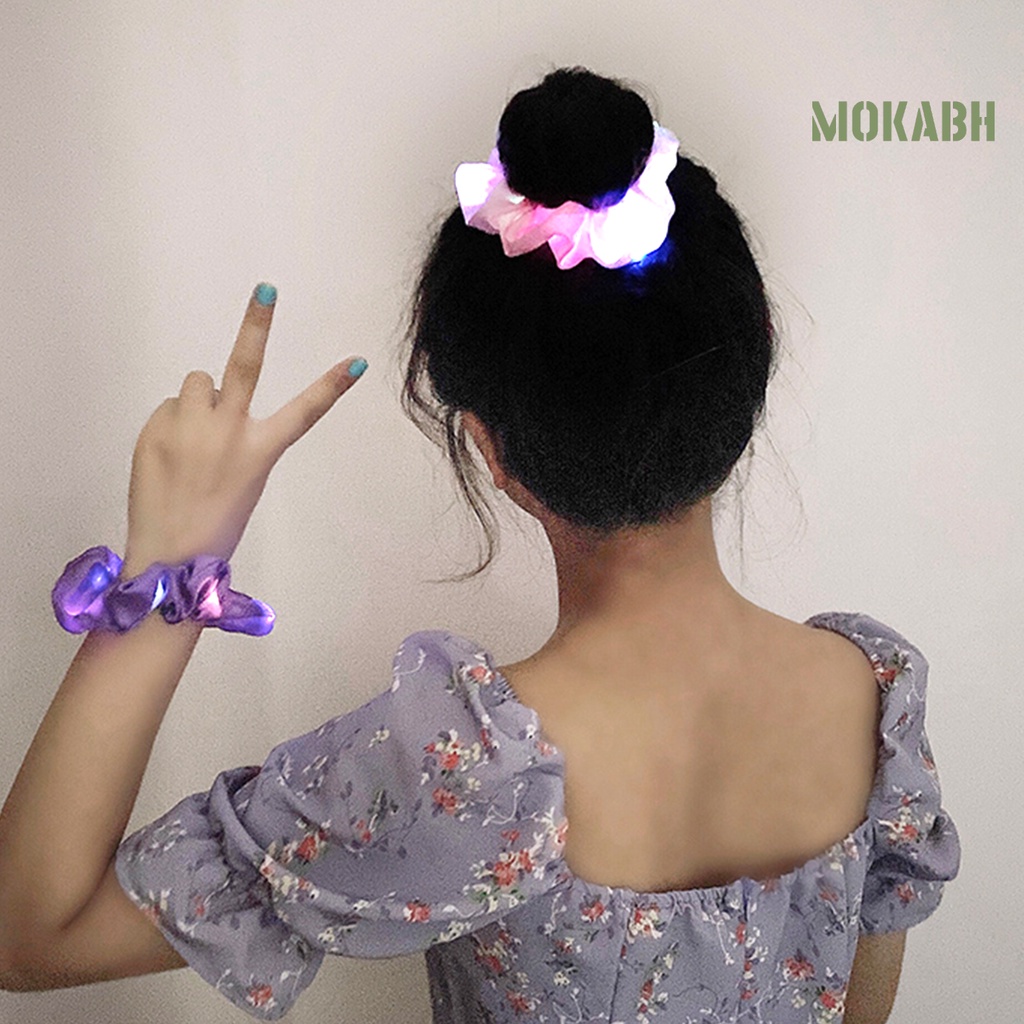 Dây Buộc Tóc Đuôi Ngựa Co Giãn Màu Trơn Tích Hợp Đèn LED Thời Trang